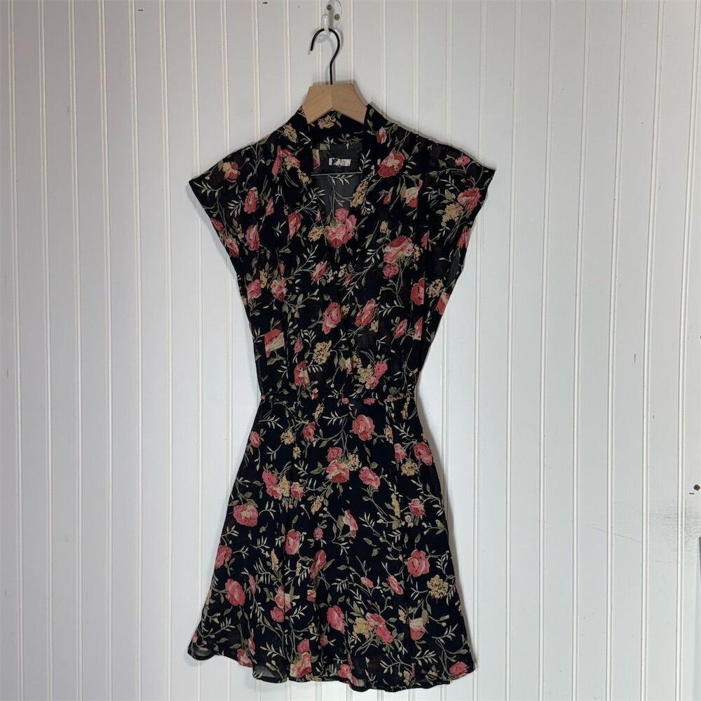 Reformation Black and Pink Floral Mini Dress